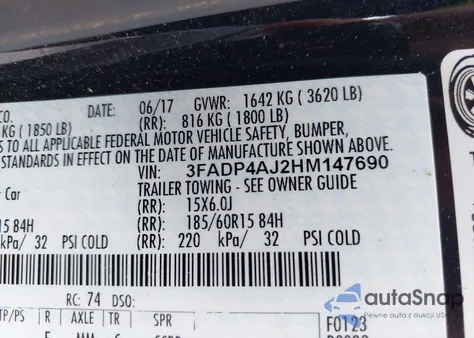 2017 Ford Fiesta S из США, поврежденный, VIN 3FADP4AJ2HM147690